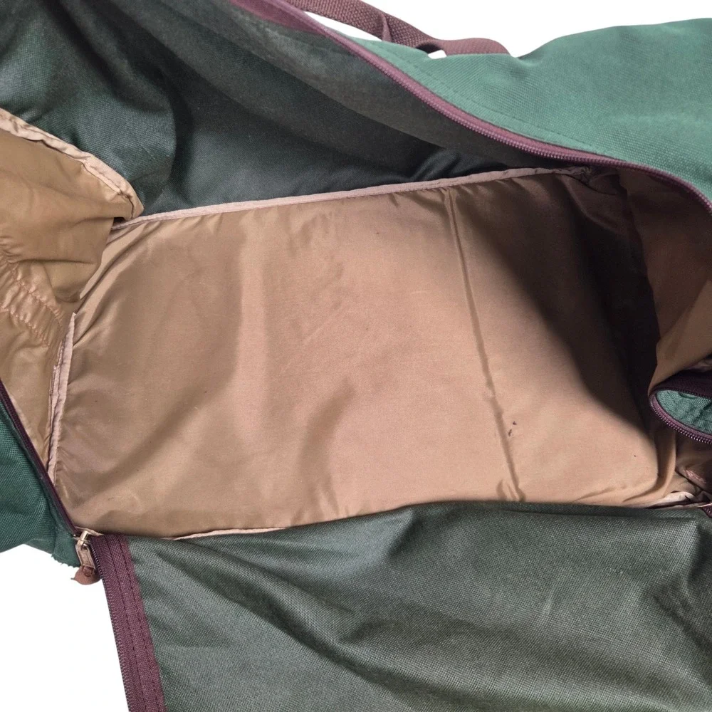 Vintage 90s LL Bean Duffle Bag Mens Large Green Canvas Leather Travel Luggage